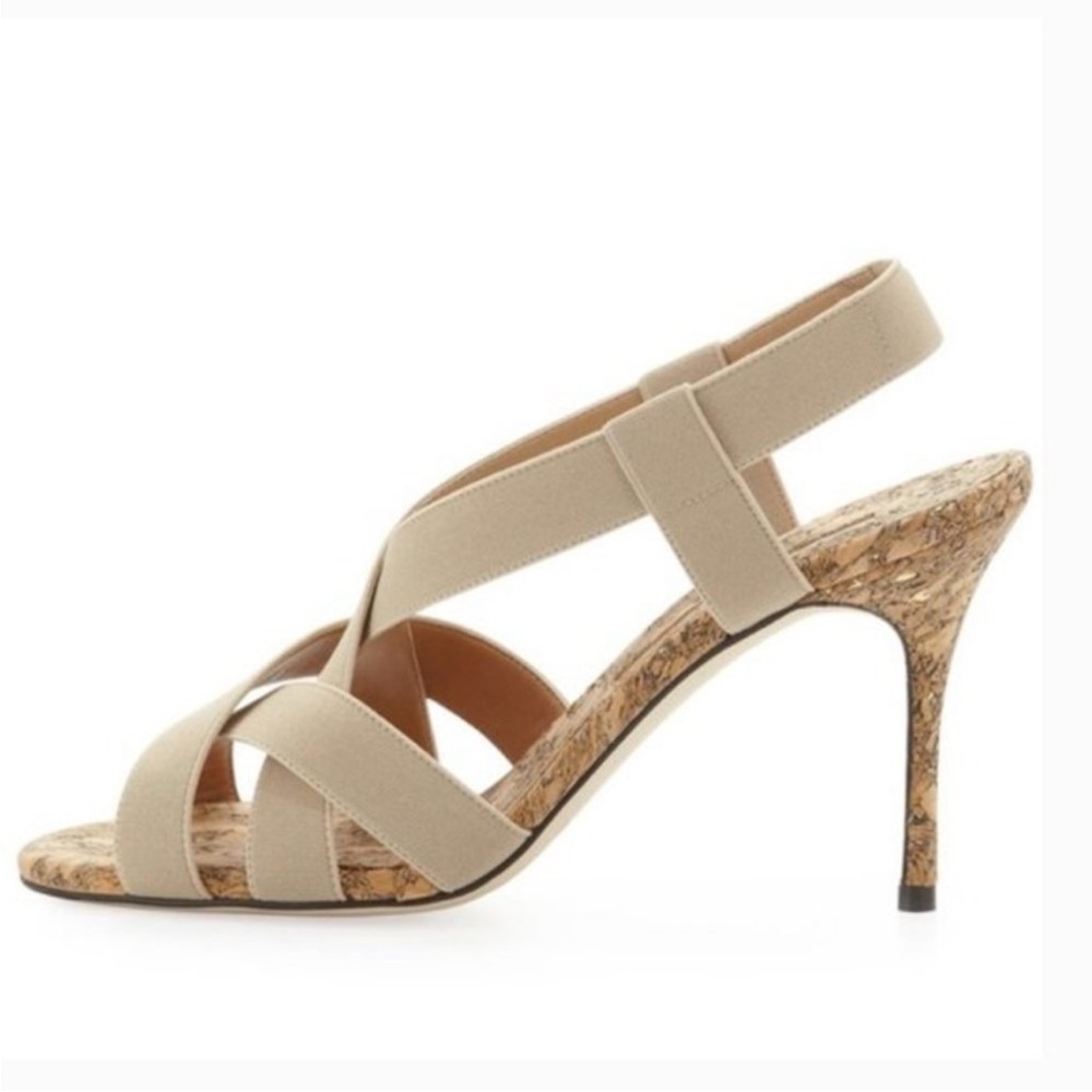 Manolo Blahnik Lasti Cork Heels Cream Neutral 6.5 - Picture 2 of 15